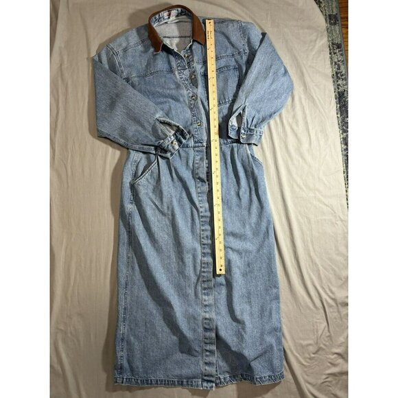 Vintage Denim Maxi Dress by FADS Button Front Prairie Womens sz 14 - Picture 5 of 9